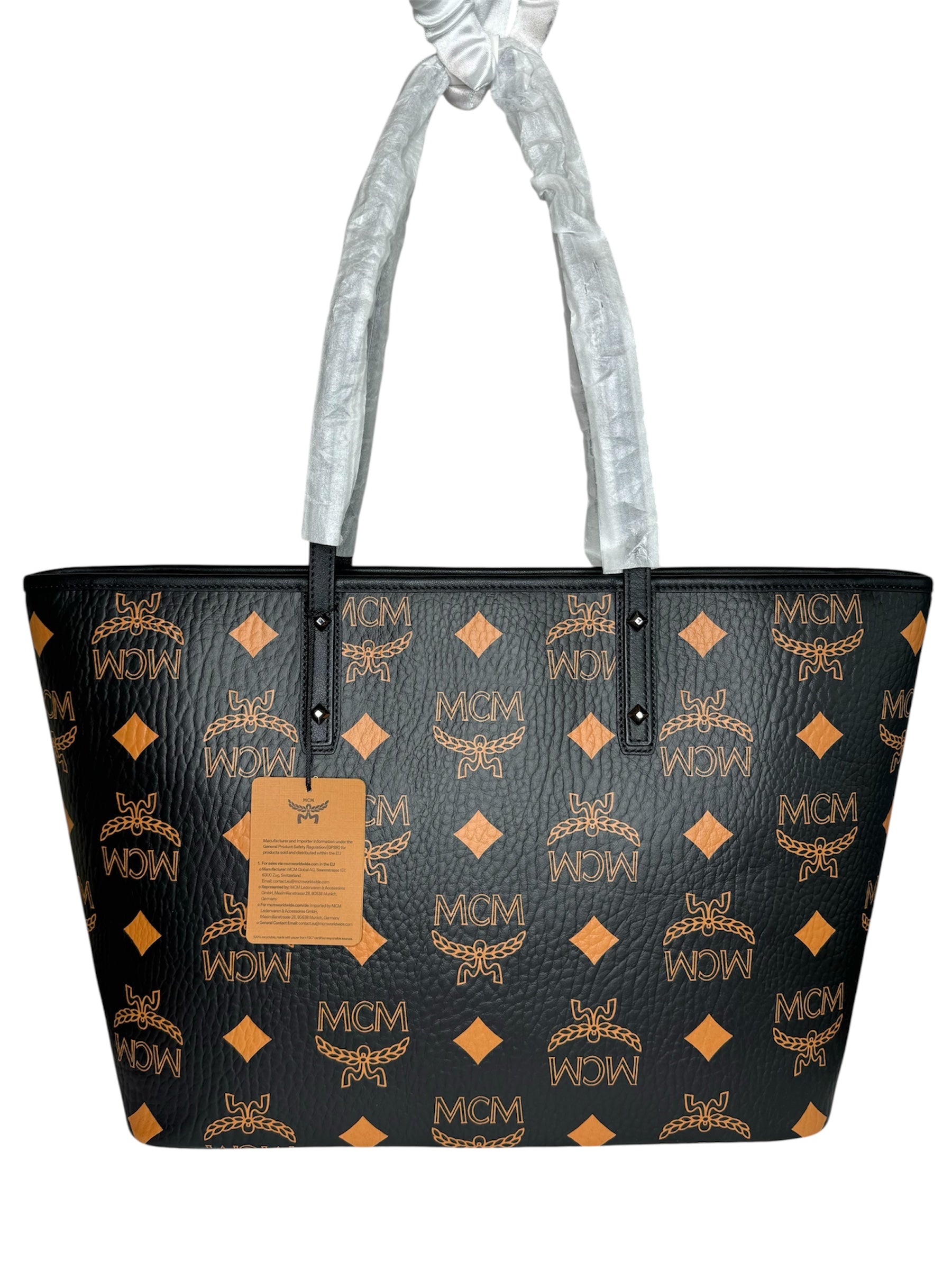 MCM Black Visetos Monogram Aren Shoulder Tote (Full Set/Never Used)