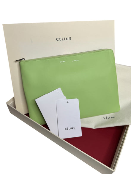 Celine Green Leather Solo Clutch Bag