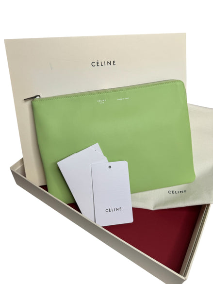 Celine Green Leather Solo Clutch Bag