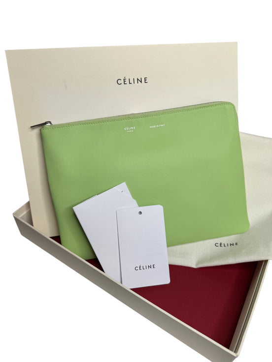 Celine Green Leather Solo Clutch Bag
