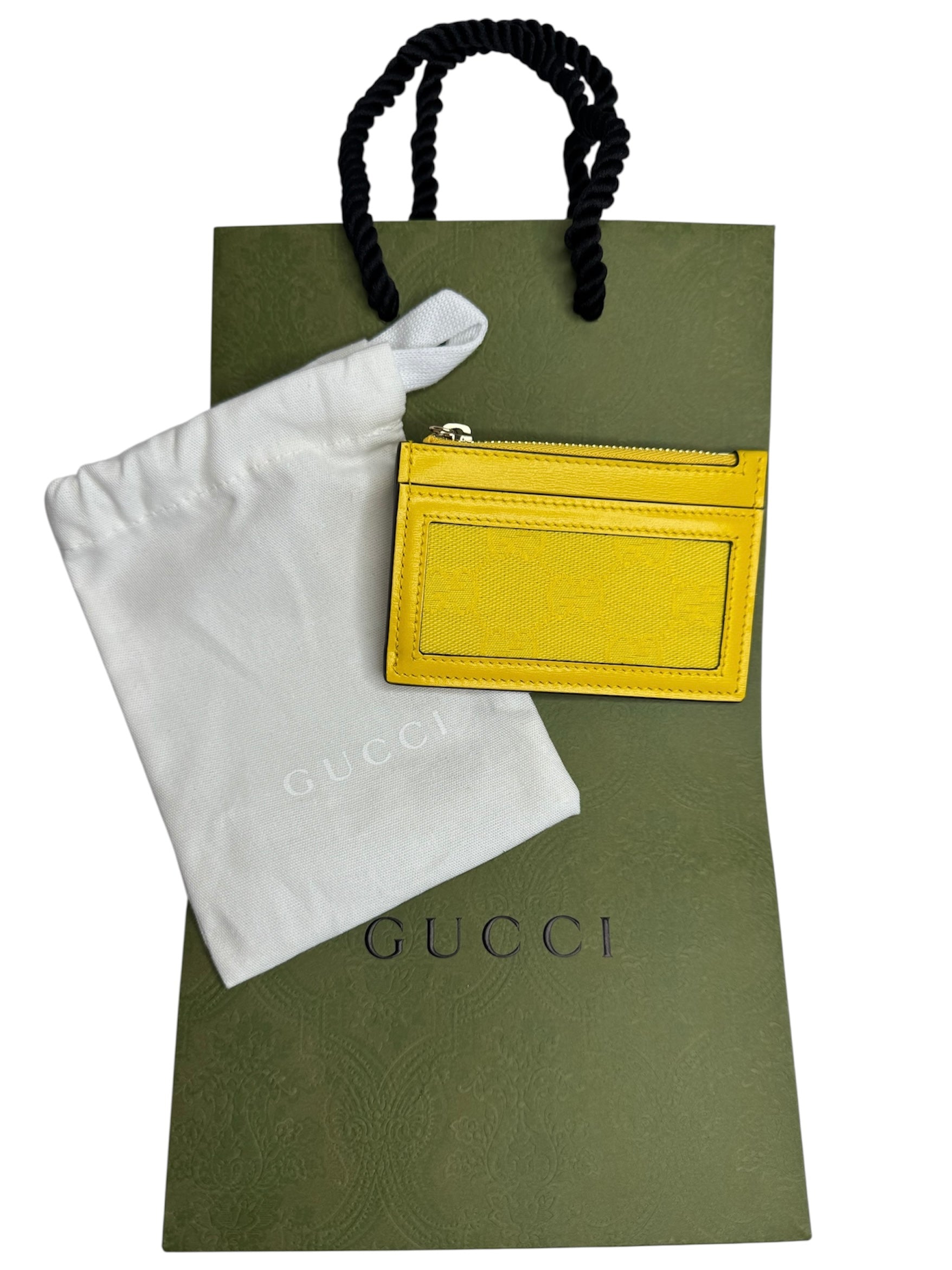 Gucci Yellow GG Canvas and Leather Card Case (Full Set/Never Used)