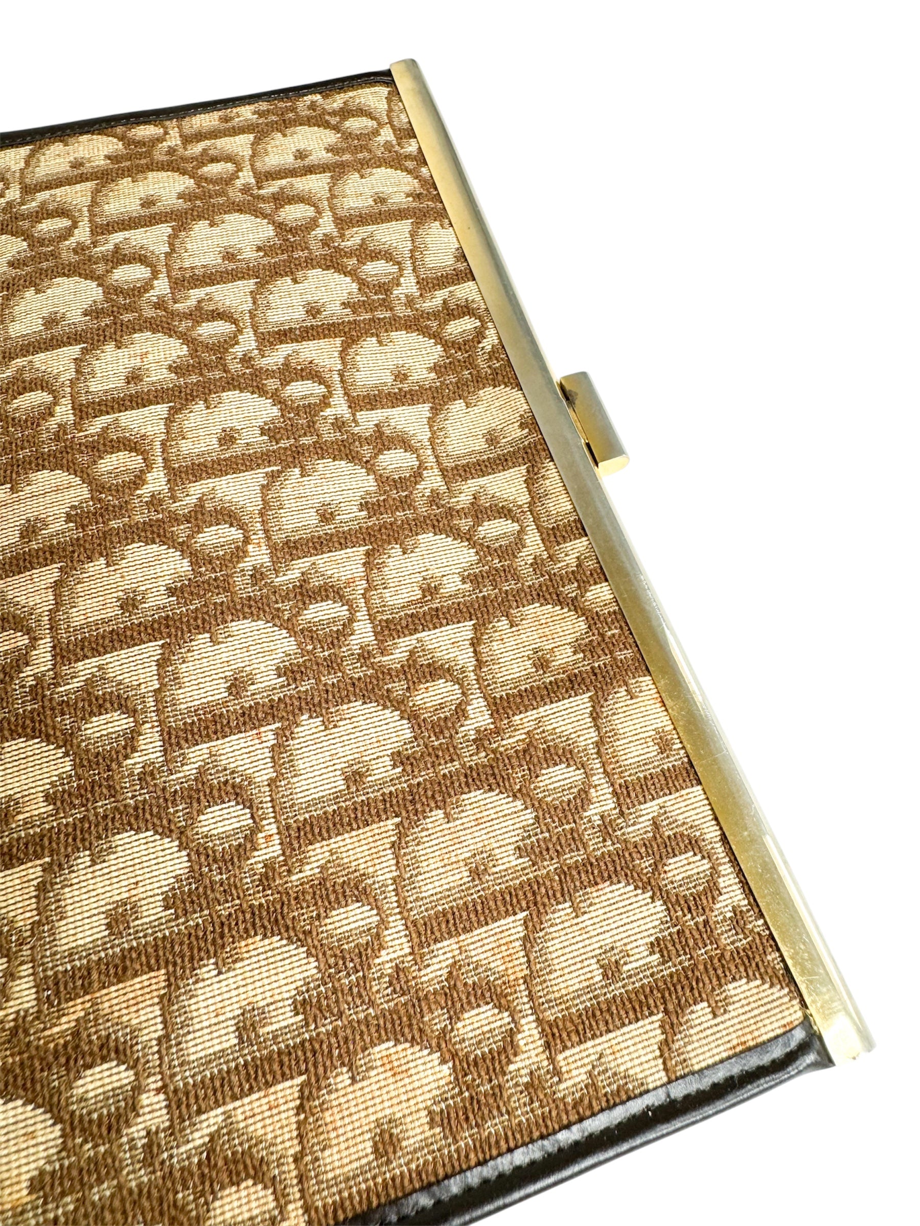 Christian Dior Burgundy Canvas Vintage Trotter Kiss Lock Clutch