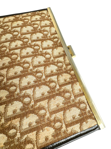 Christian Dior Burgundy Canvas Vintage Trotter Kiss Lock Clutch