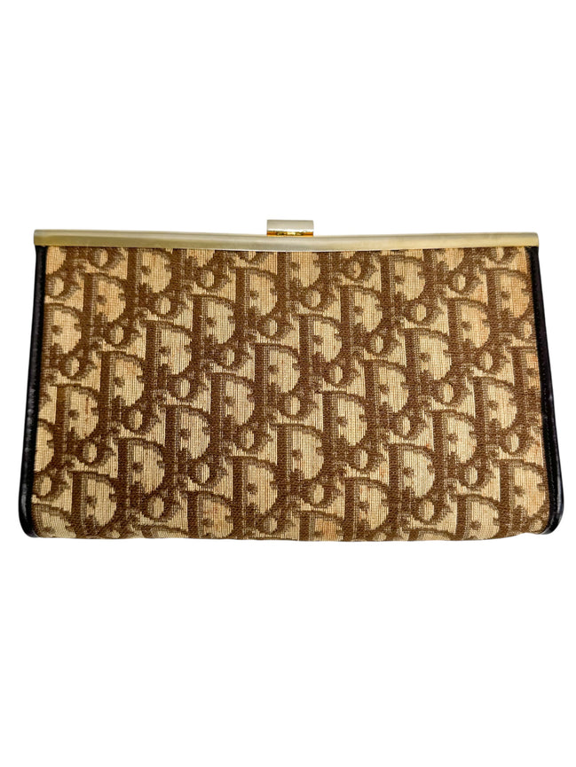 Christian Dior Burgundy Canvas Vintage Trotter Kiss Lock Clutch