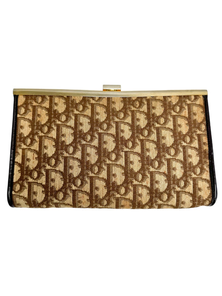 Christian Dior Burgundy Canvas Vintage Trotter Kiss Lock Clutch