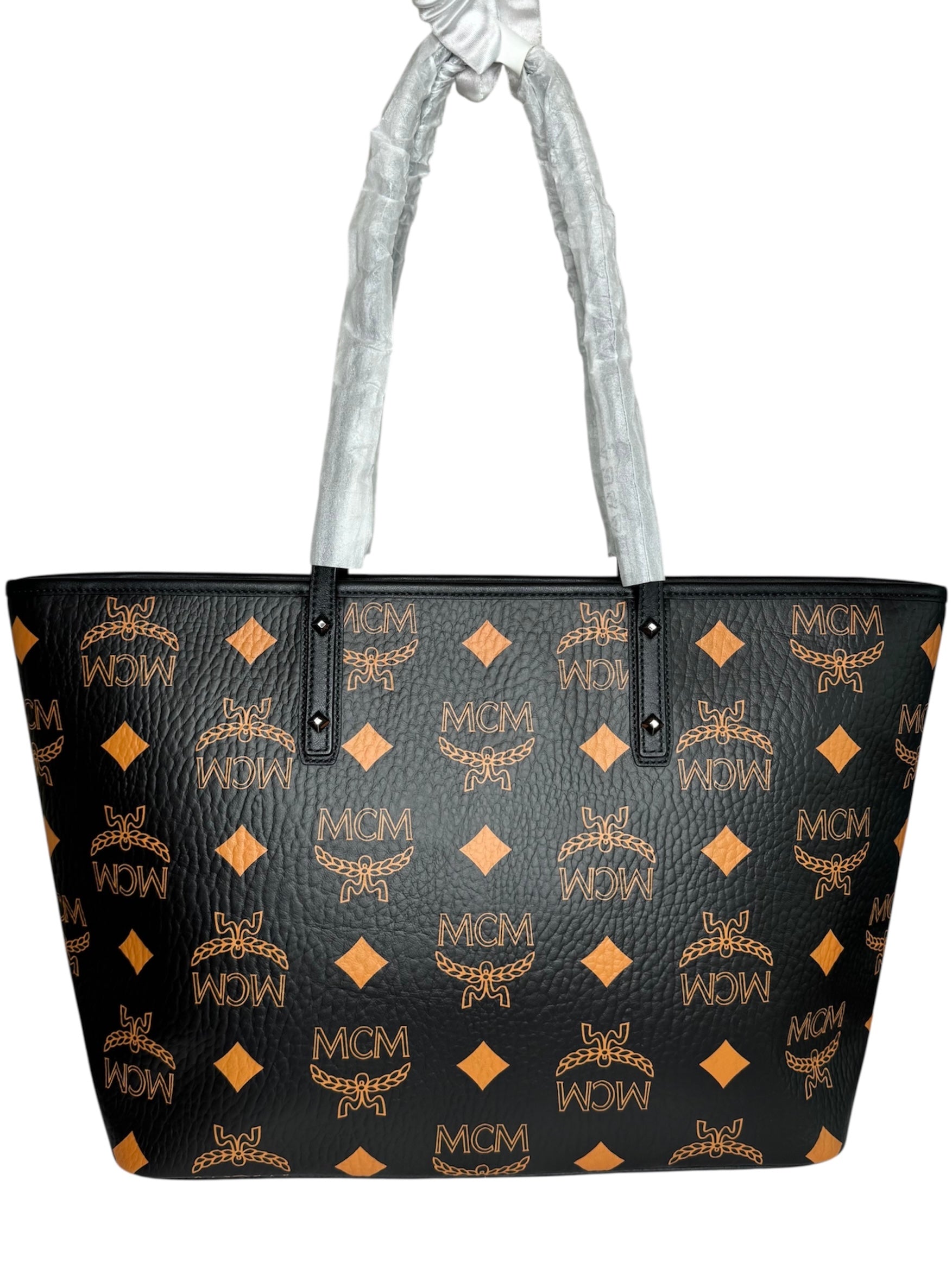 MCM Black Visetos Monogram Aren Shoulder Tote (Full Set/Never Used)