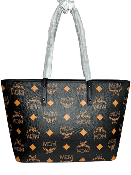 MCM Black Visetos Monogram Aren Shoulder Tote (Full Set/Never Used)