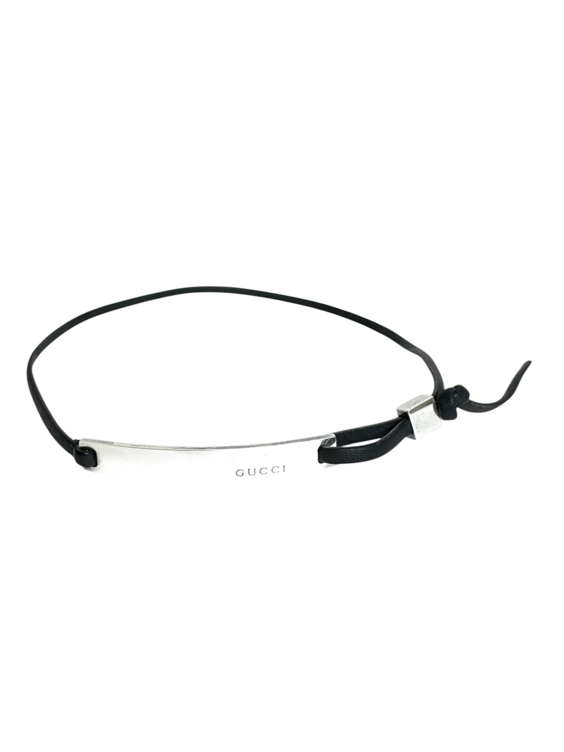 Gucci Black Leather & Silver Choker/Necklace (Full Set)
