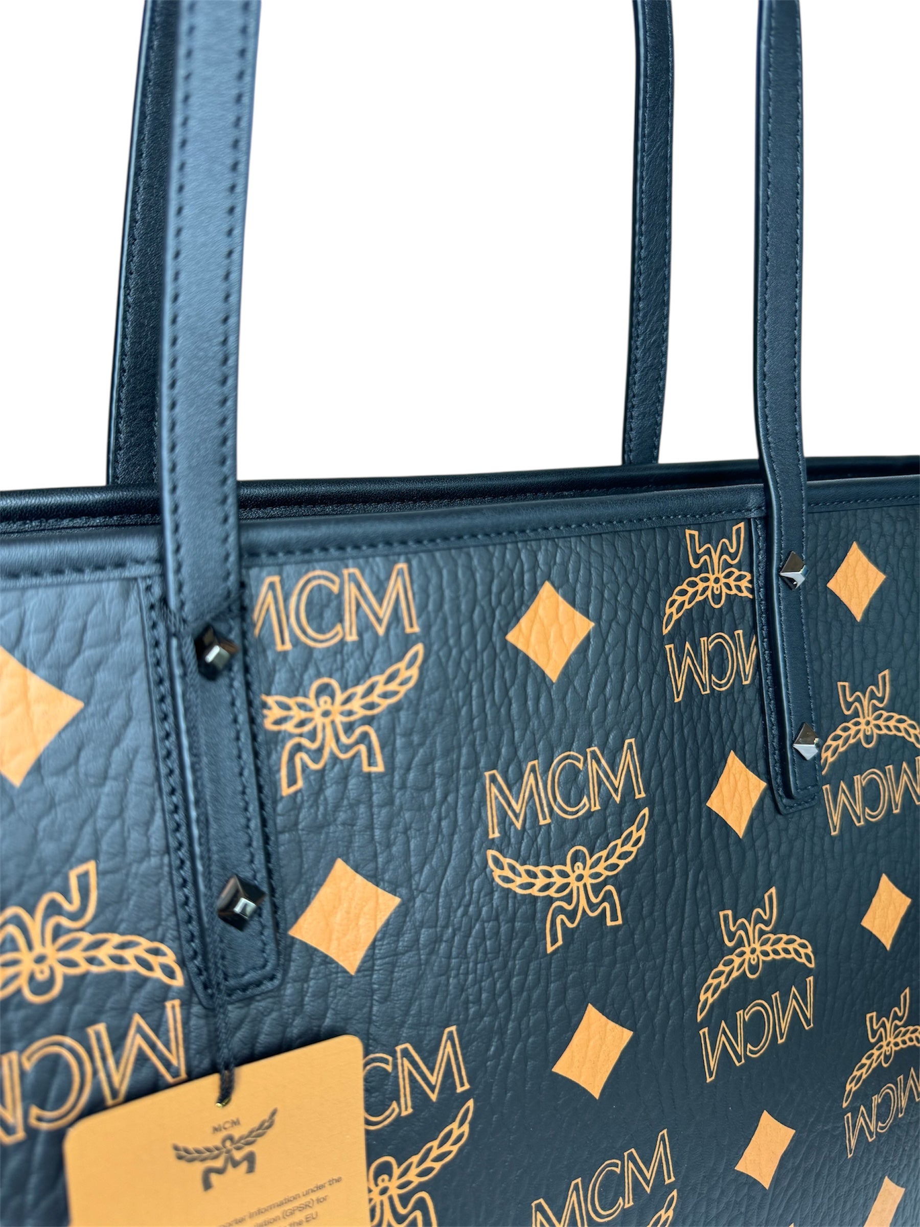 MCM Black Visetos Monogram Aren Shoulder Tote (Full Set/Never Used)