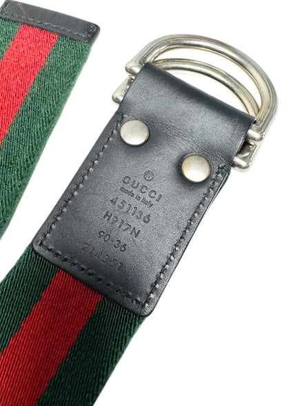 Gucci Red/Green Heritage Stripe Adjustable Belt 90/36