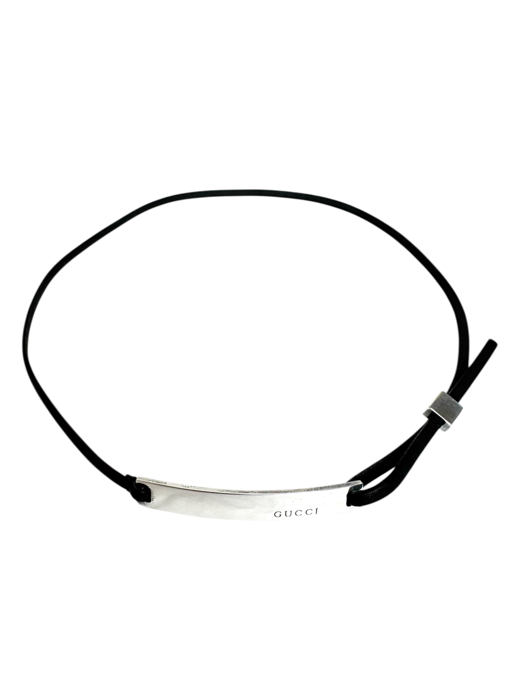 Gucci Black Leather & Silver Choker/Necklace (Full Set)