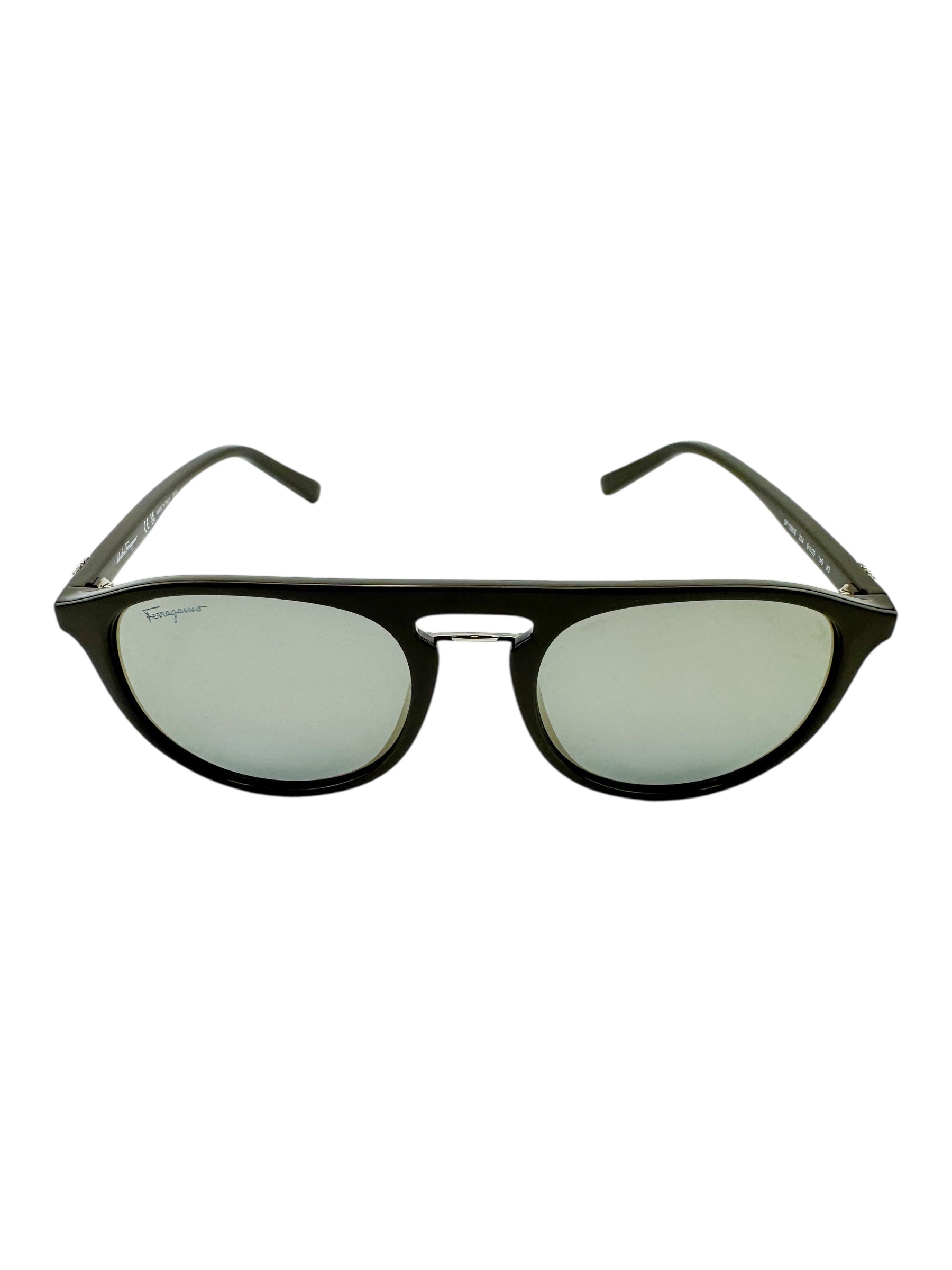 Ferragamo Gray Oval Frame Sunglasses