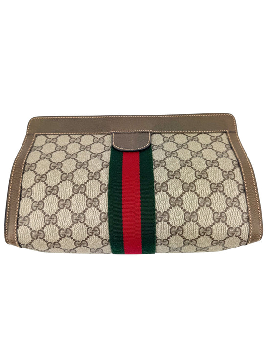 Gucci Brown Supreme Coated Canvas Vintage Clutch