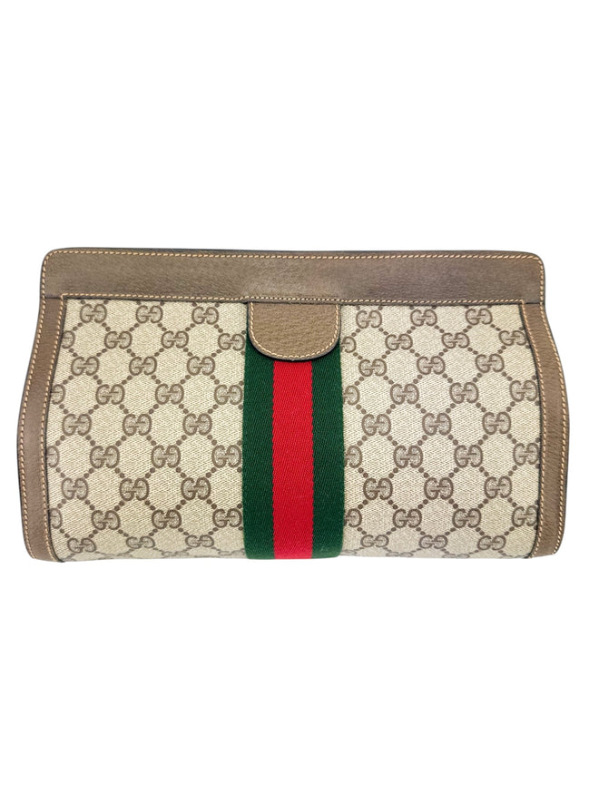 Gucci Brown Supreme Coated Canvas Vintage Clutch