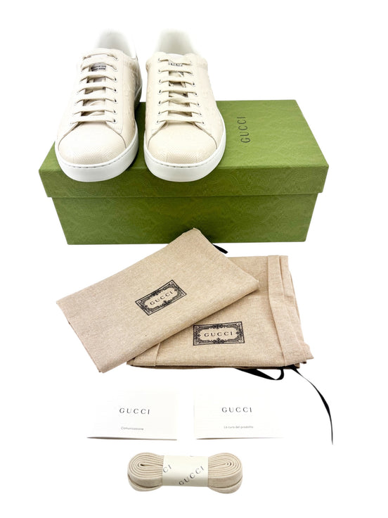 Gucci Beige Leather Monogram Men's Sneakers Size 11.5