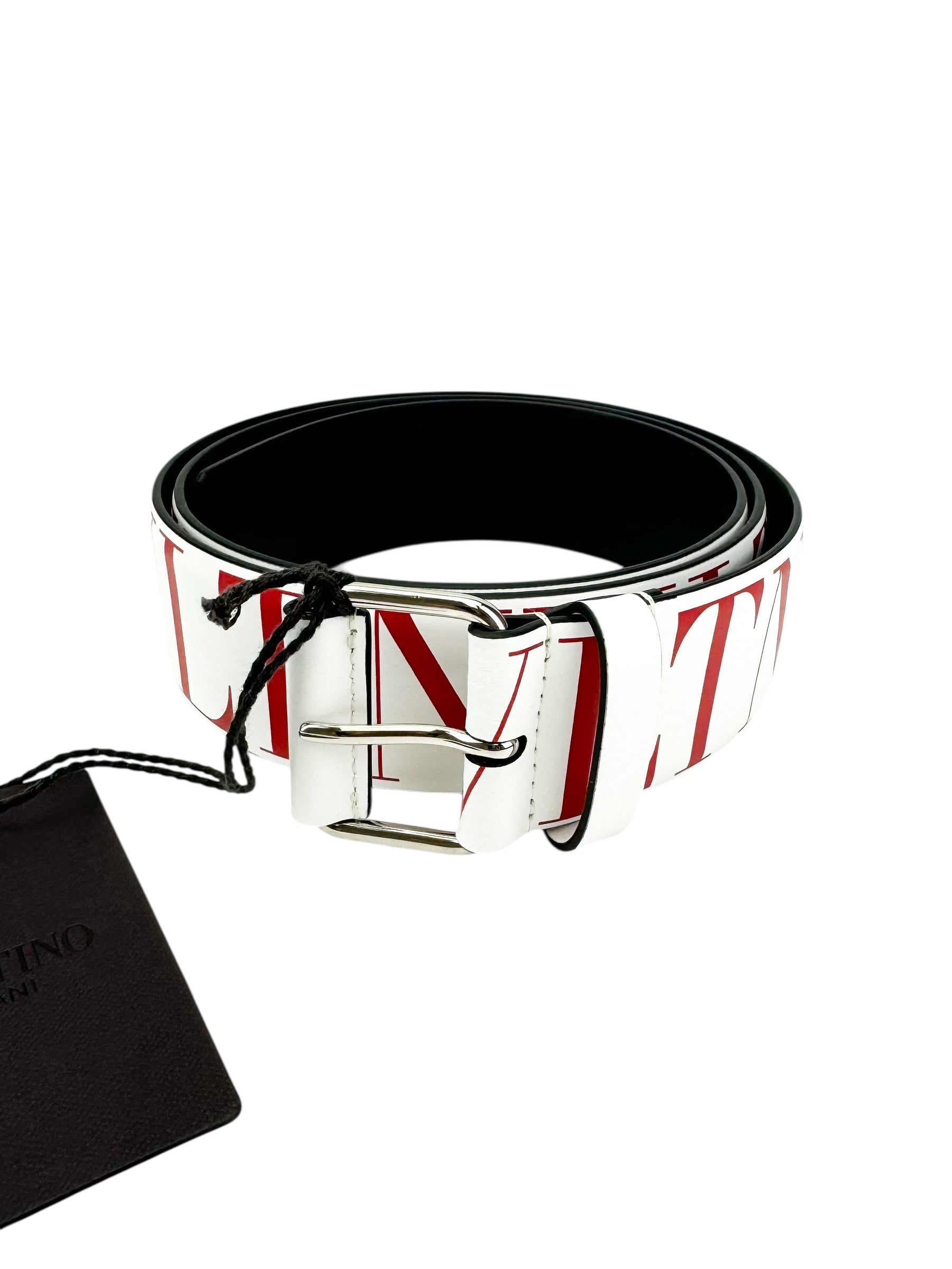 Valentino White Leather Logo Belt Size 95