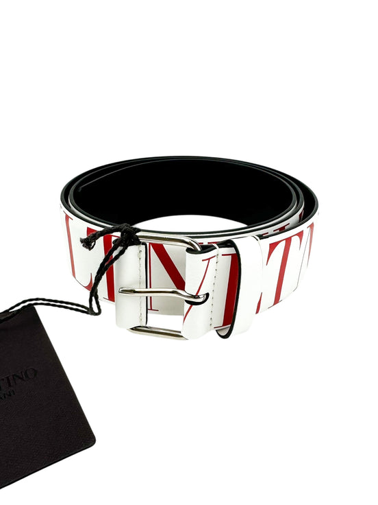 Valentino White Leather Logo Belt Size 95