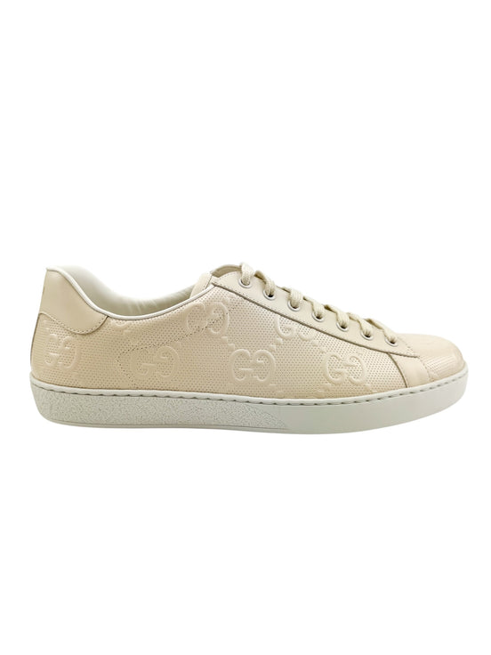 Gucci Beige Leather Monogram Men's Sneakers Size 11.5