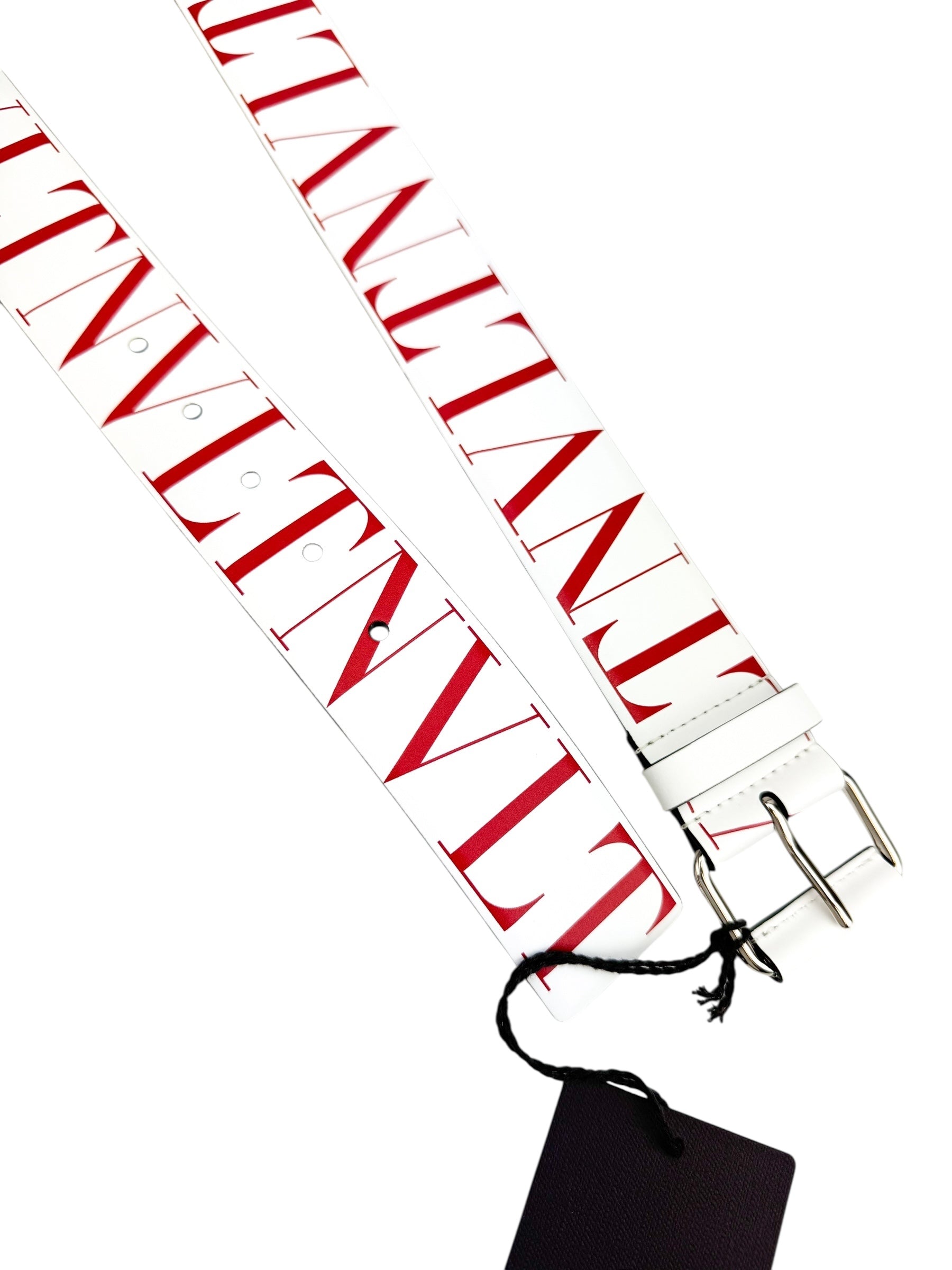Valentino White Leather Logo Belt Size 95