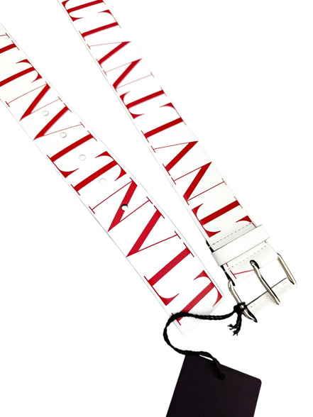 Valentino White Leather Logo Belt Size 95