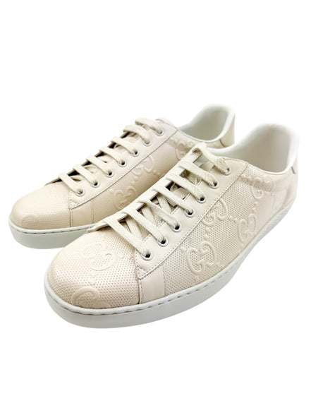 Gucci Beige Leather Monogram Men's Sneakers Size 11.5