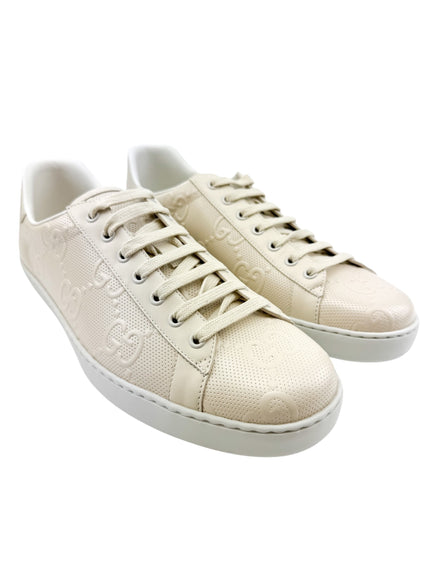 Gucci Beige Leather Monogram Men's Sneakers Size 11.5