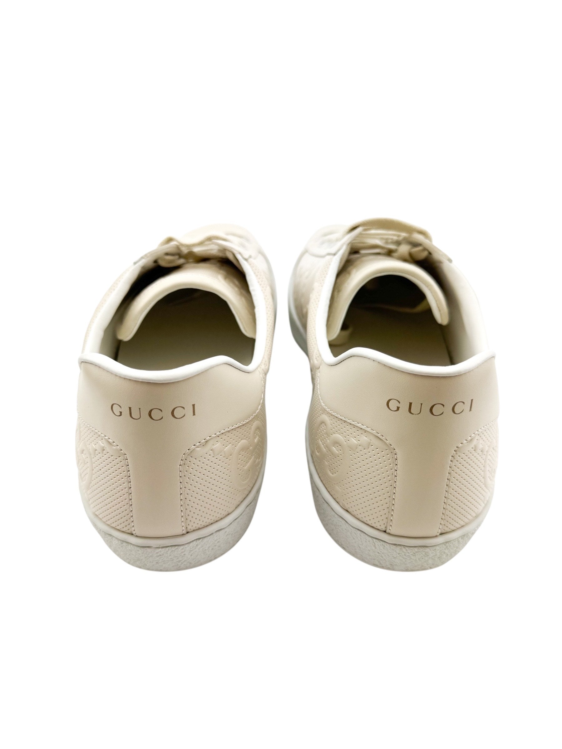 Gucci Beige Leather Monogram Men's Sneakers Size 11.5