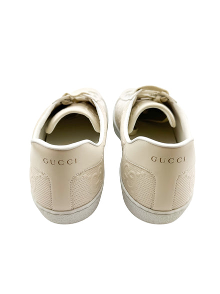 Gucci Beige Leather Monogram Men's Sneakers Size 11.5