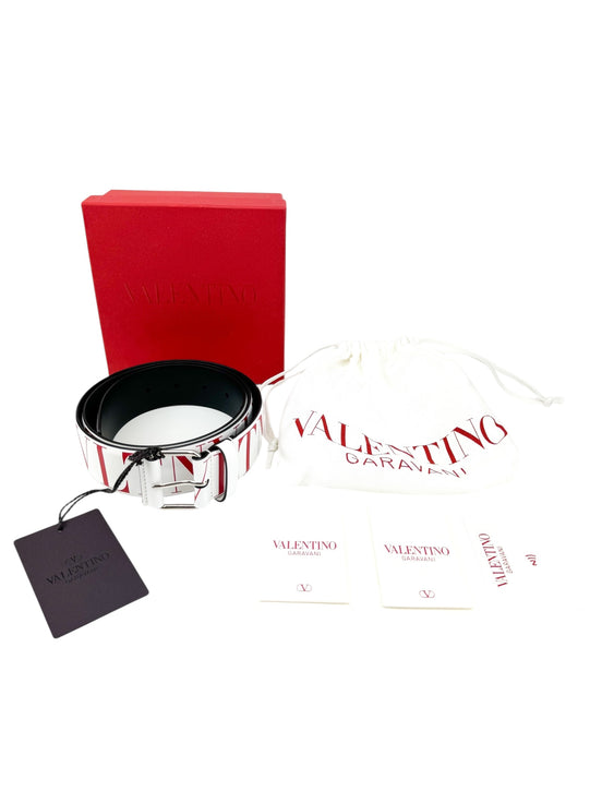 Valentino White Leather Logo Belt Size 95