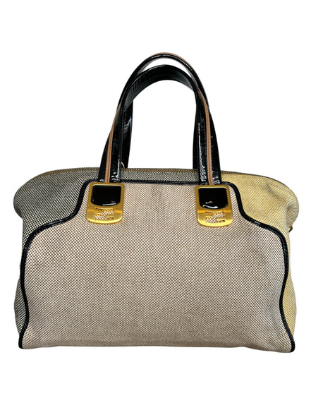 Fendi Tan Multicolor Canvas Satchel Handbag