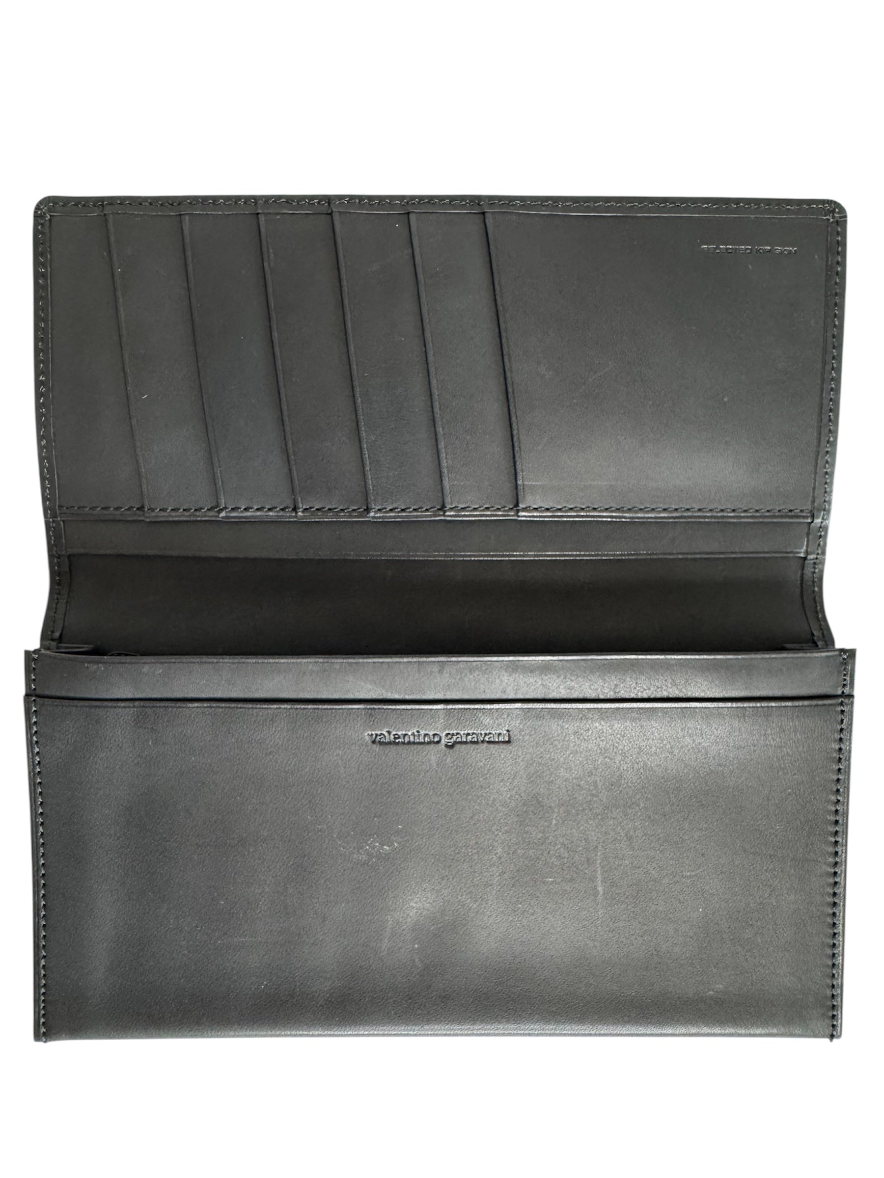 Valentino Garavani Gray Leather V Long Wallet