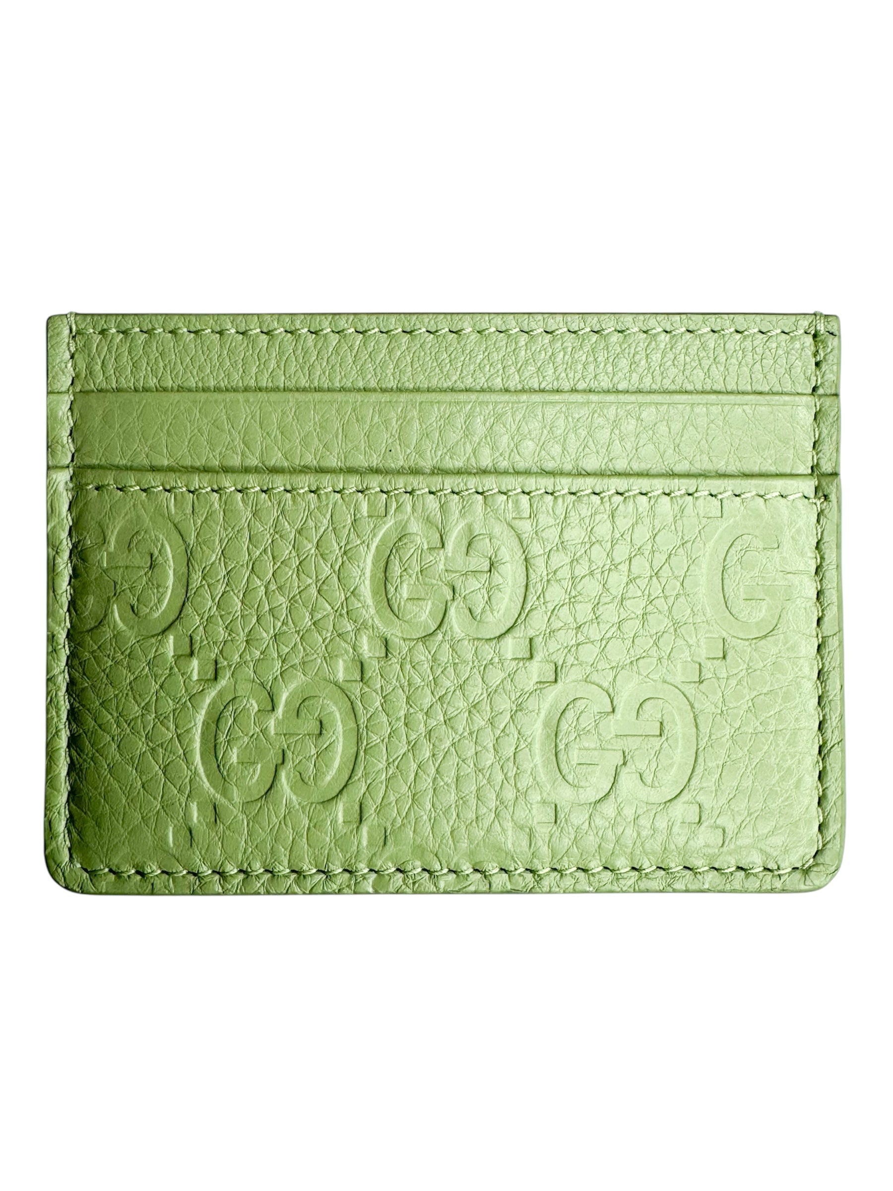 Gucci Green Embossed Leather Card Holder (Full Set/Never Used)