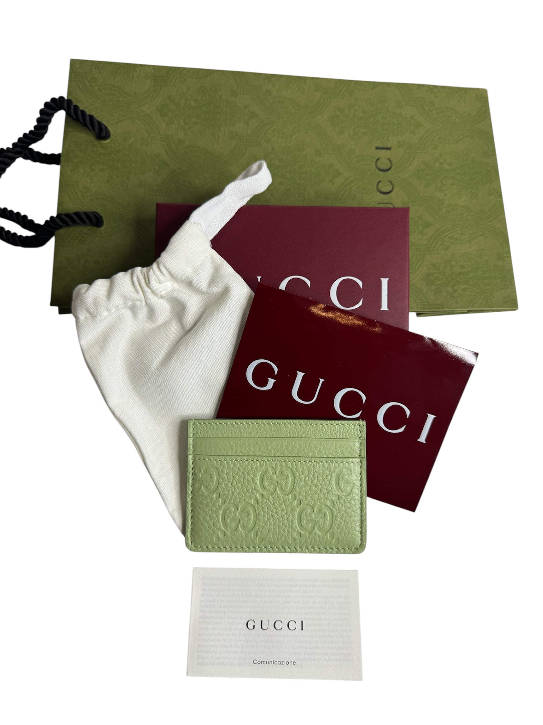 Gucci Green Embossed Leather Card Holder (Full Set/Never Used)