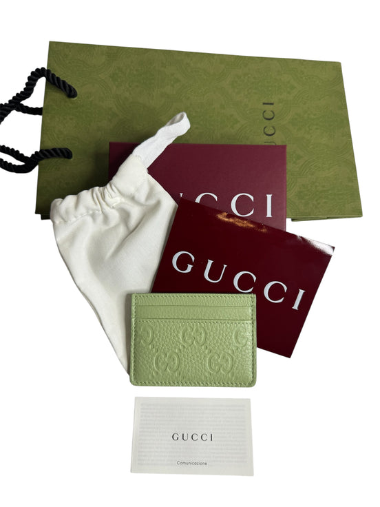 Gucci Green Embossed Leather Card Holder (Full Set/Never Used)