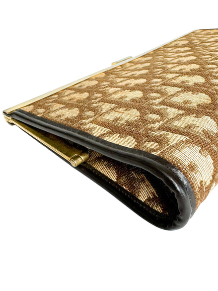 Christian Dior Burgundy Canvas Vintage Trotter Kiss Lock Clutch