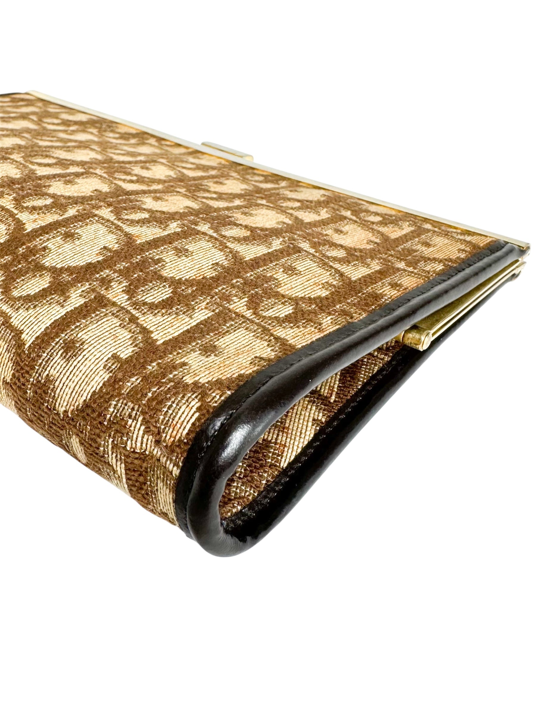 Christian Dior Burgundy Canvas Vintage Trotter Kiss Lock Clutch