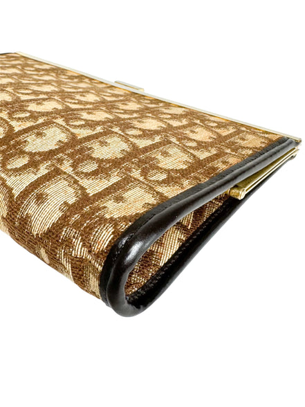 Christian Dior Burgundy Canvas Vintage Trotter Kiss Lock Clutch