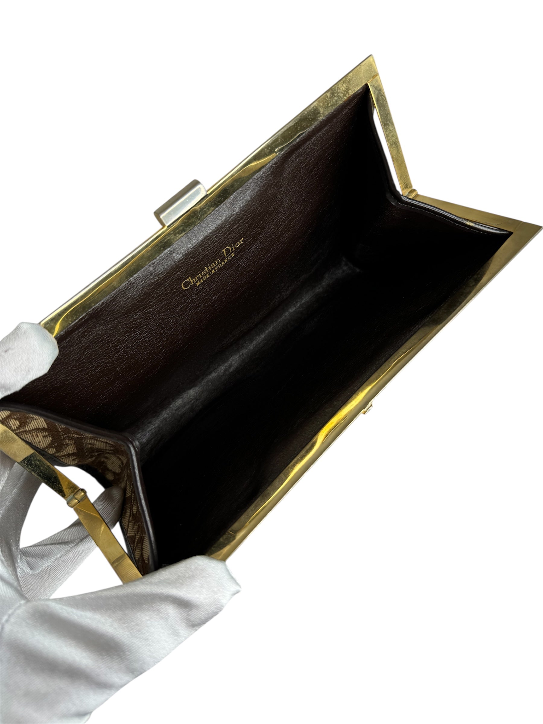 Christian Dior Burgundy Canvas Vintage Trotter Kiss Lock Clutch