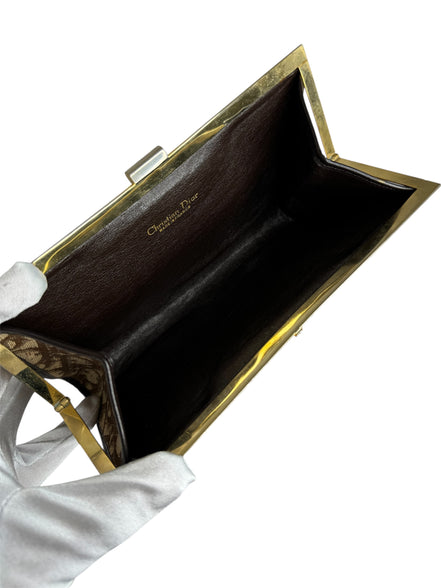 Christian Dior Burgundy Canvas Vintage Trotter Kiss Lock Clutch