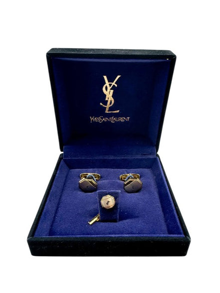 Yves Saint Laurent Two-Toned Cufflinks & Lapel Set