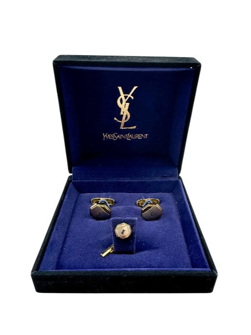 Yves Saint Laurent Two-Toned Cufflinks & Lapel Set